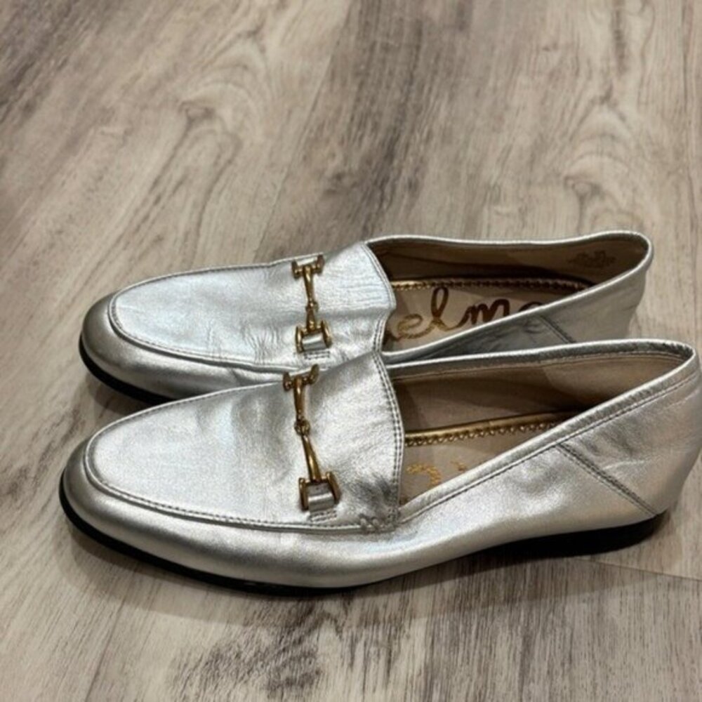 Sam Edelman Metallic Loraine  Silver Loafers with Gold Accents size 5.5